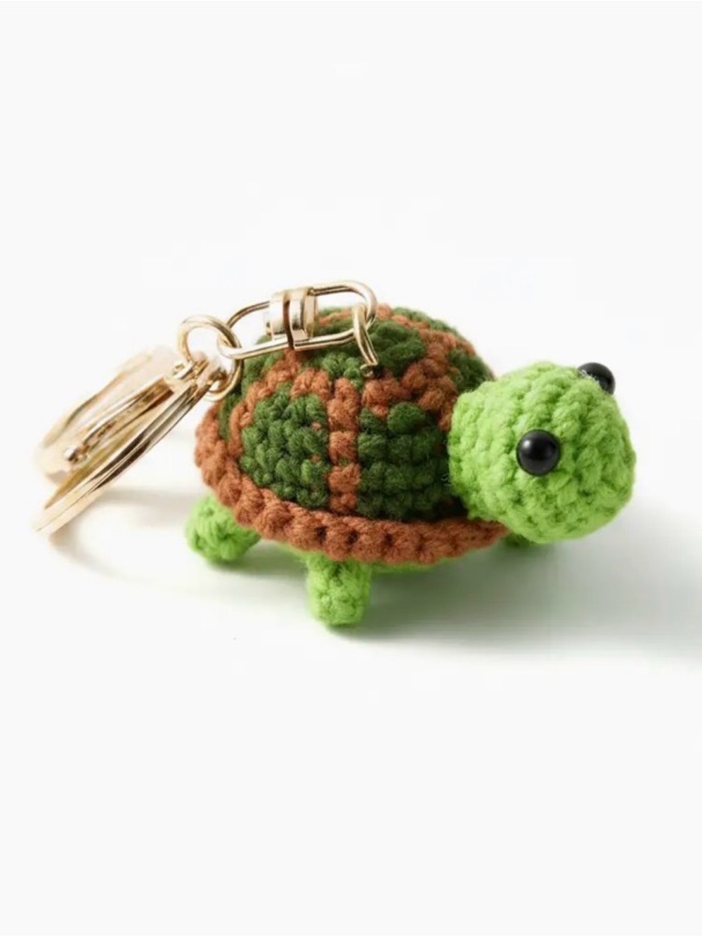 Handmade Green & Brown Turtle Keychain - Cute Crochet